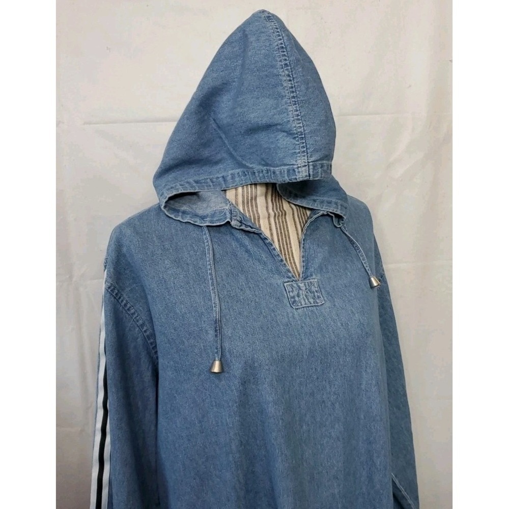 Quizz Denim‎ Lightweight Hoodie Light Wash Drawstring Pockets Retro Size Large - Picture 4 of 7